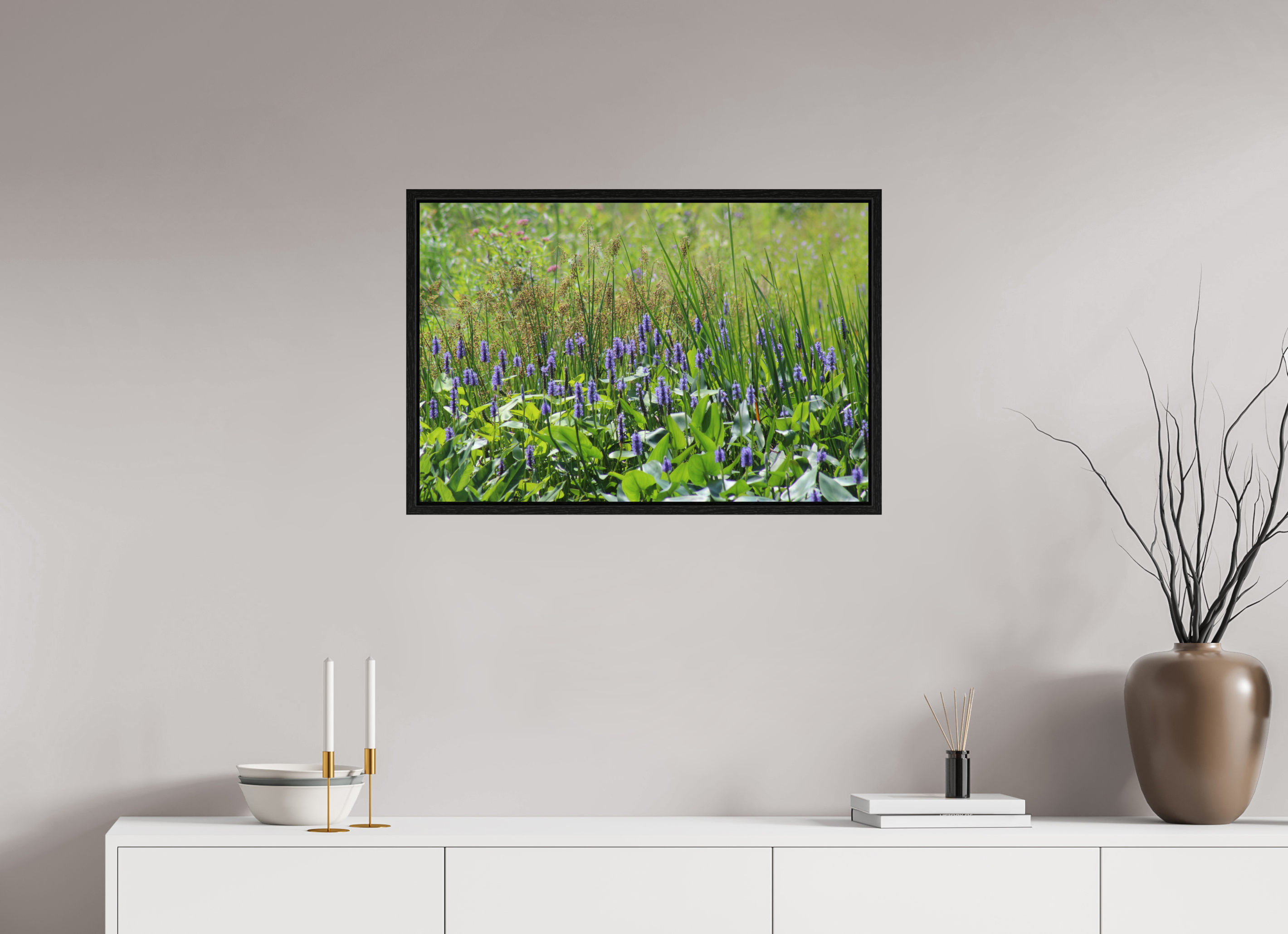 30 x 20″, Floater Frame Pickeralweed pond