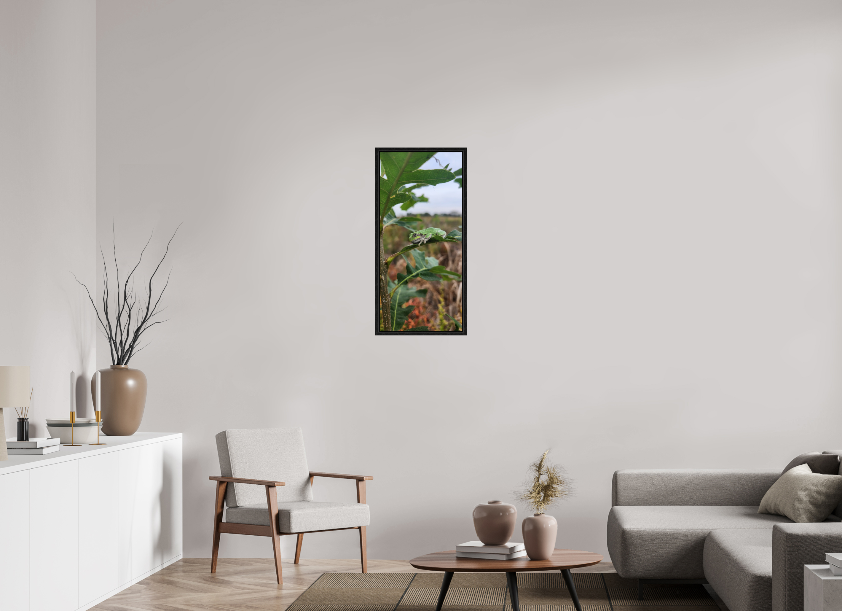 16 x 34.6″, Floater Frame Grey treefrog