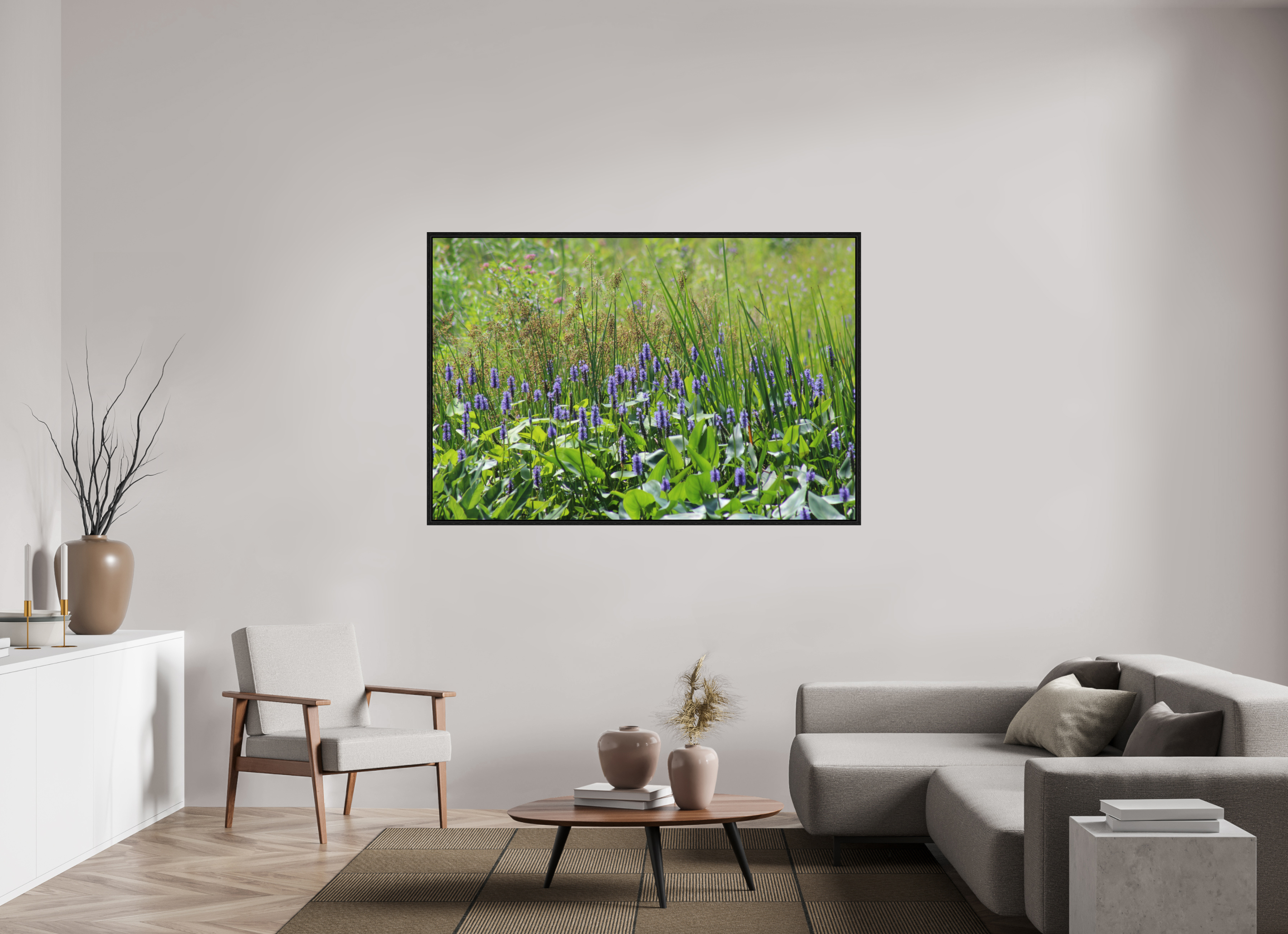 66 x 44″, Floater Frame Pickeralweed pond