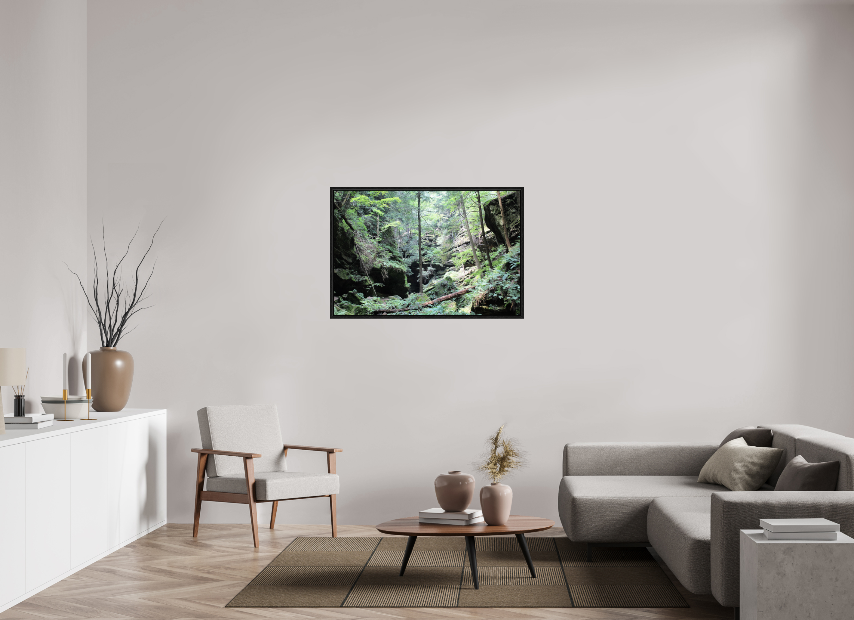 45 x 30″, Floater Frame Woodland trek