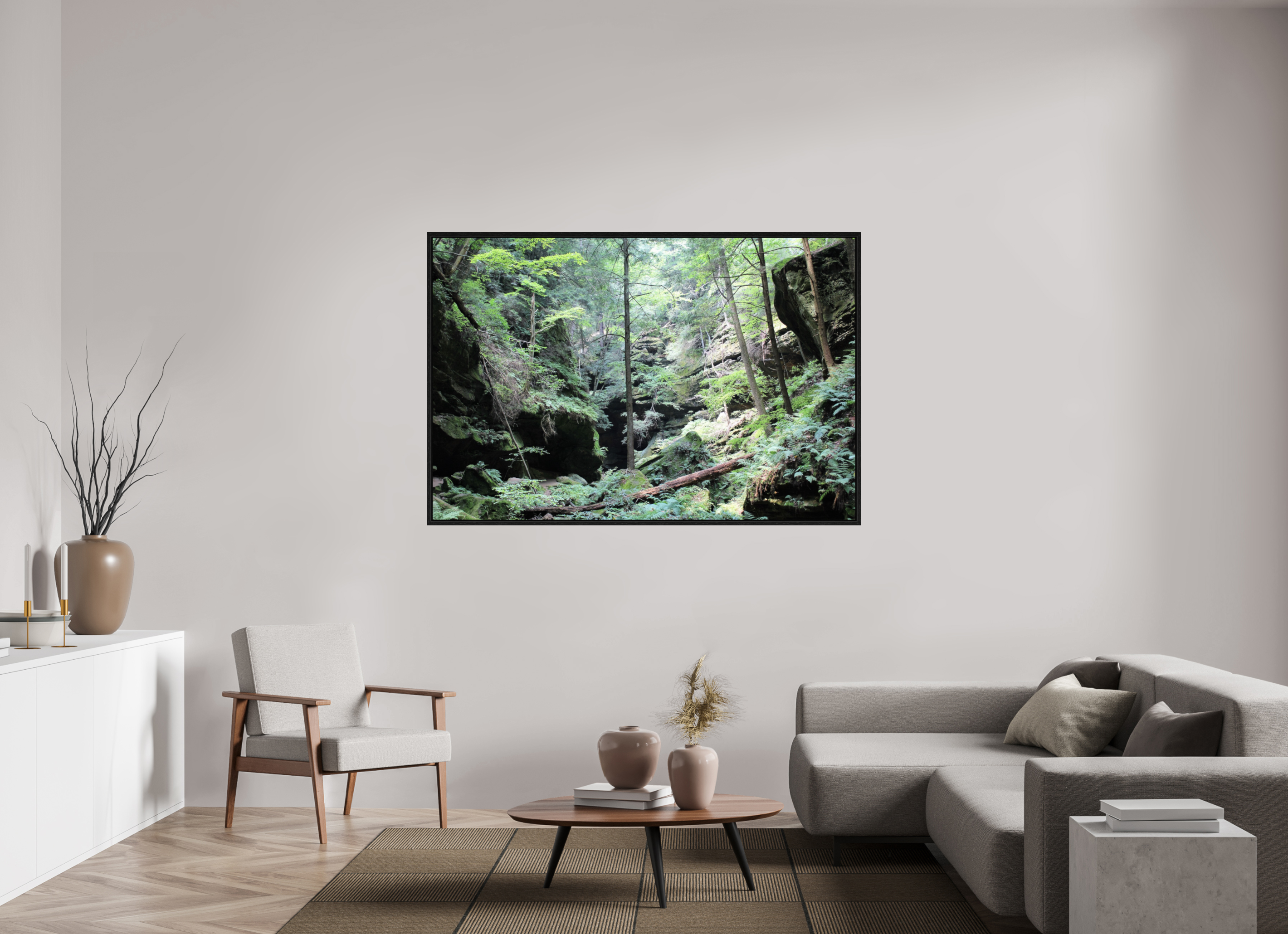 66 x 44″, Floater Frame Woodland trek